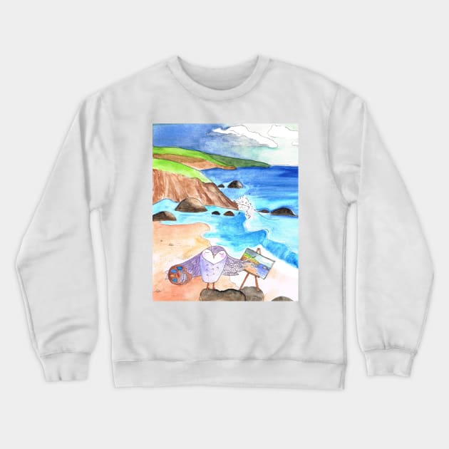 Painting Owl Crewneck Sweatshirt by lvsuz